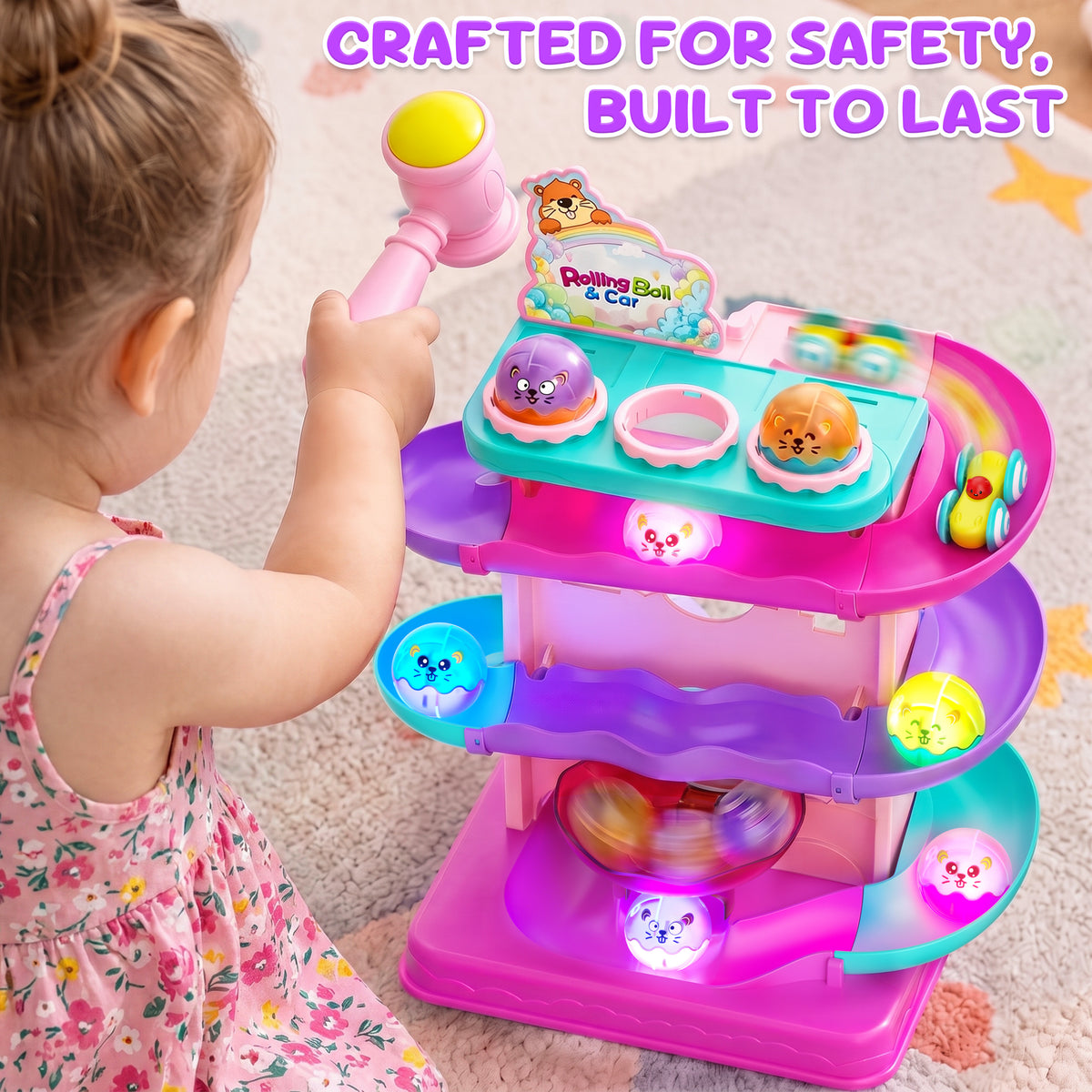 Funwee 2-in-1 Light Up Rolling Ball & Racing Car Ramp Toddler Toy