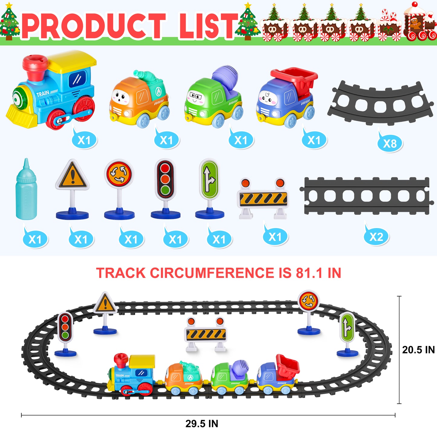 Funwee Magnetic Steam Train Toy Toddlers Set with Light & Music