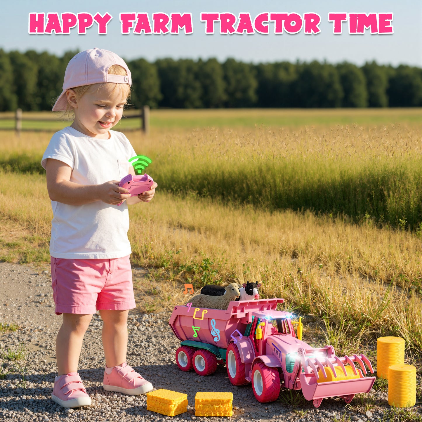 Funwee RC Farm Tractor Toy Playset with Loader, Trailer & Animals