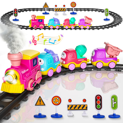 Funwee Magnetic Steam Train Toy Toddlers Set with Light & Music