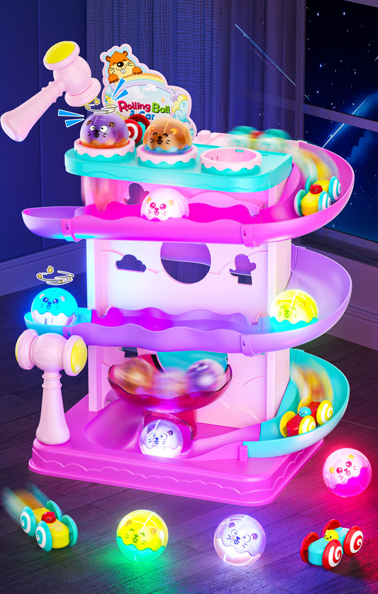 Funwee 2-in-1 Light Up Rolling Ball & Racing Car Ramp Toddler Toy