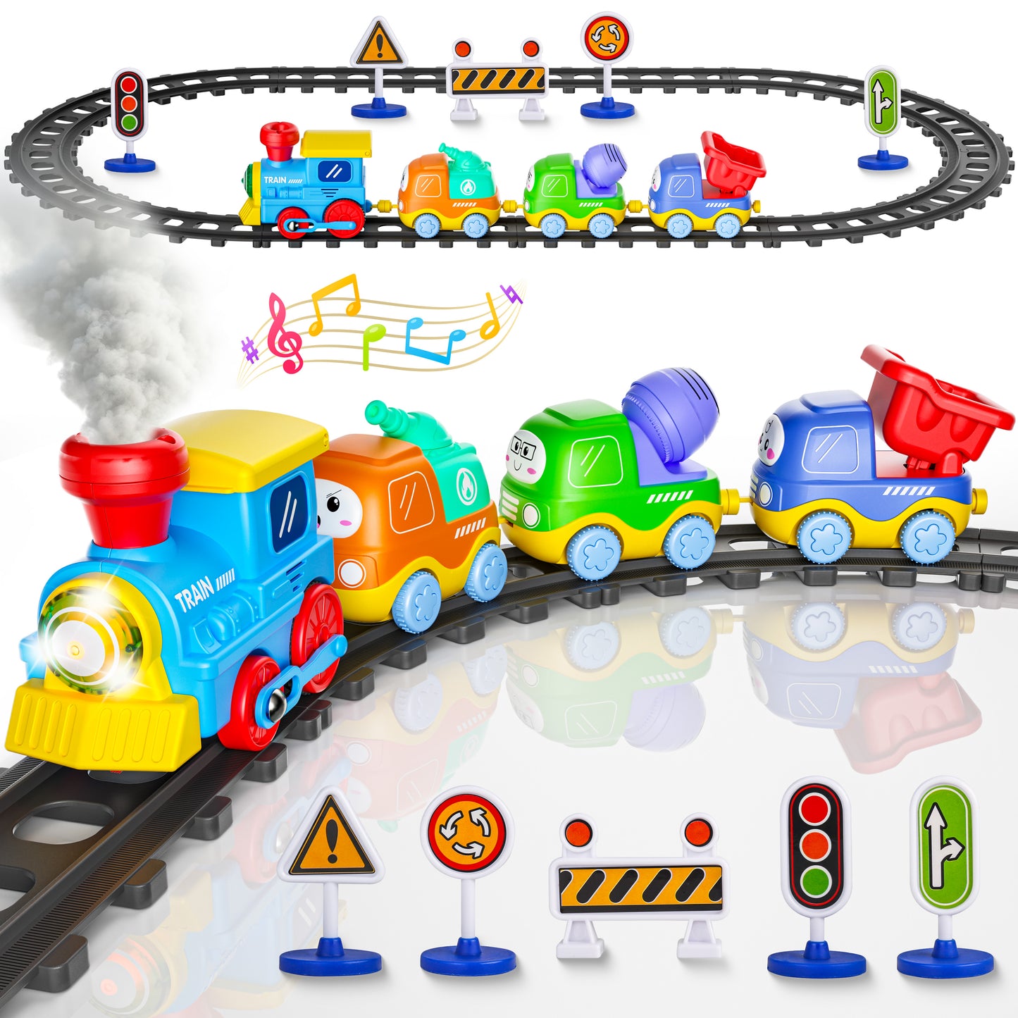 Funwee Magnetic Steam Train Toy Toddlers Set with Light & Music