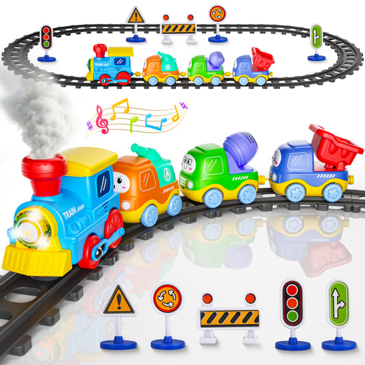 Funwee Magnetic Steam Train Toy Toddlers Set with Light & Music