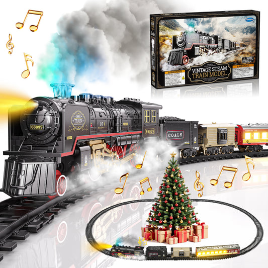 Funwee Electric Christmas Train Set with Smokes,Lights and Sound for Kids