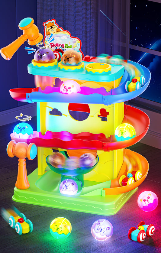 Funwee 2-in-1 Light Up Rolling Ball & Racing Car Ramp Toddler Toy