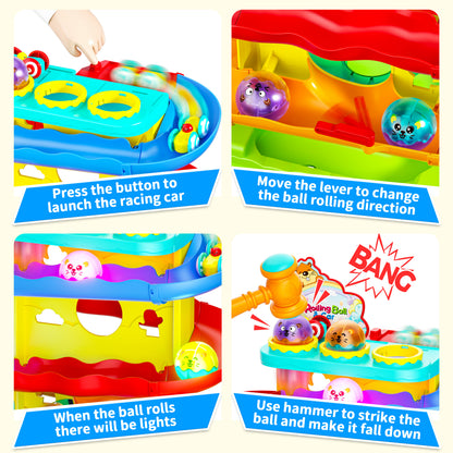 Funwee 2-in-1 Light Up Rolling Ball & Racing Car Ramp Toddler Toy