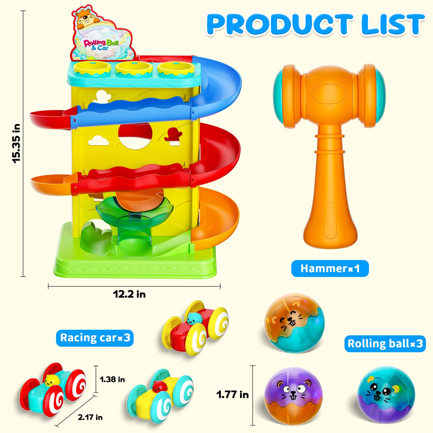 Funwee 2-in-1 Light Up Rolling Ball & Racing Car Ramp Toddler Toy