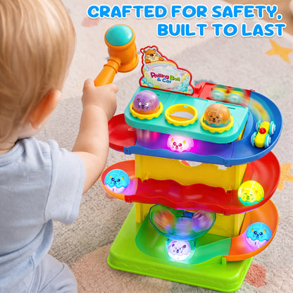 Funwee 2-in-1 Light Up Rolling Ball & Racing Car Ramp Toddler Toy