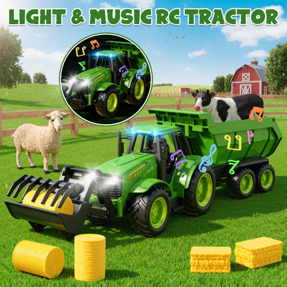 Funwee RC Farm Tractor Toy Playset with Loader, Trailer & Animals