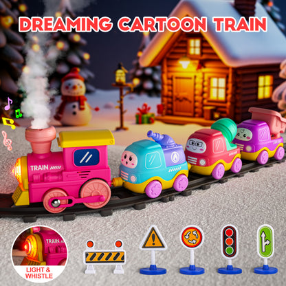 Funwee Magnetic Steam Train Toy Toddlers Set with Light & Music