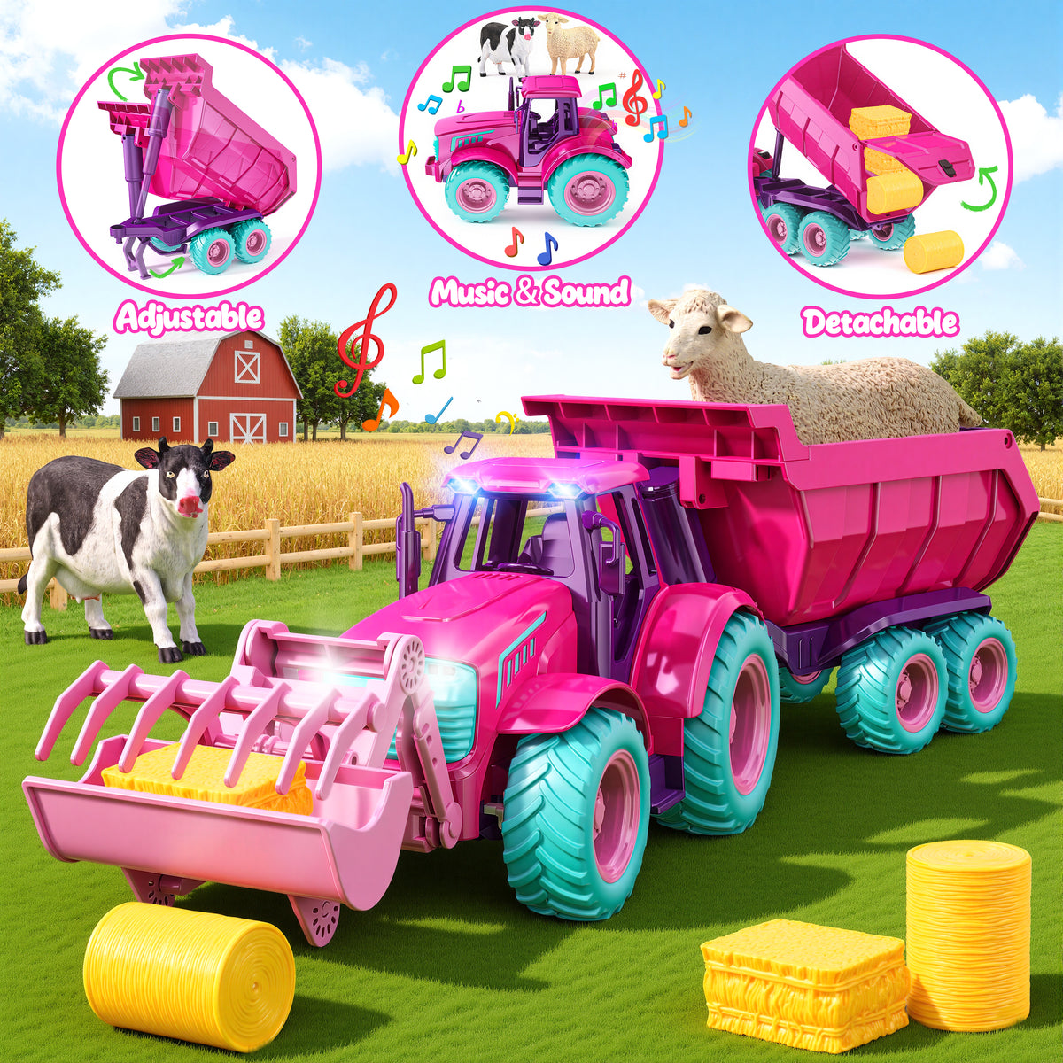Funwee RC Farm Tractor Toy Set with Light & Sound