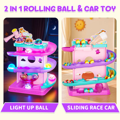 Funwee 2-in-1 Light Up Rolling Ball & Racing Car Ramp Toddler Toy
