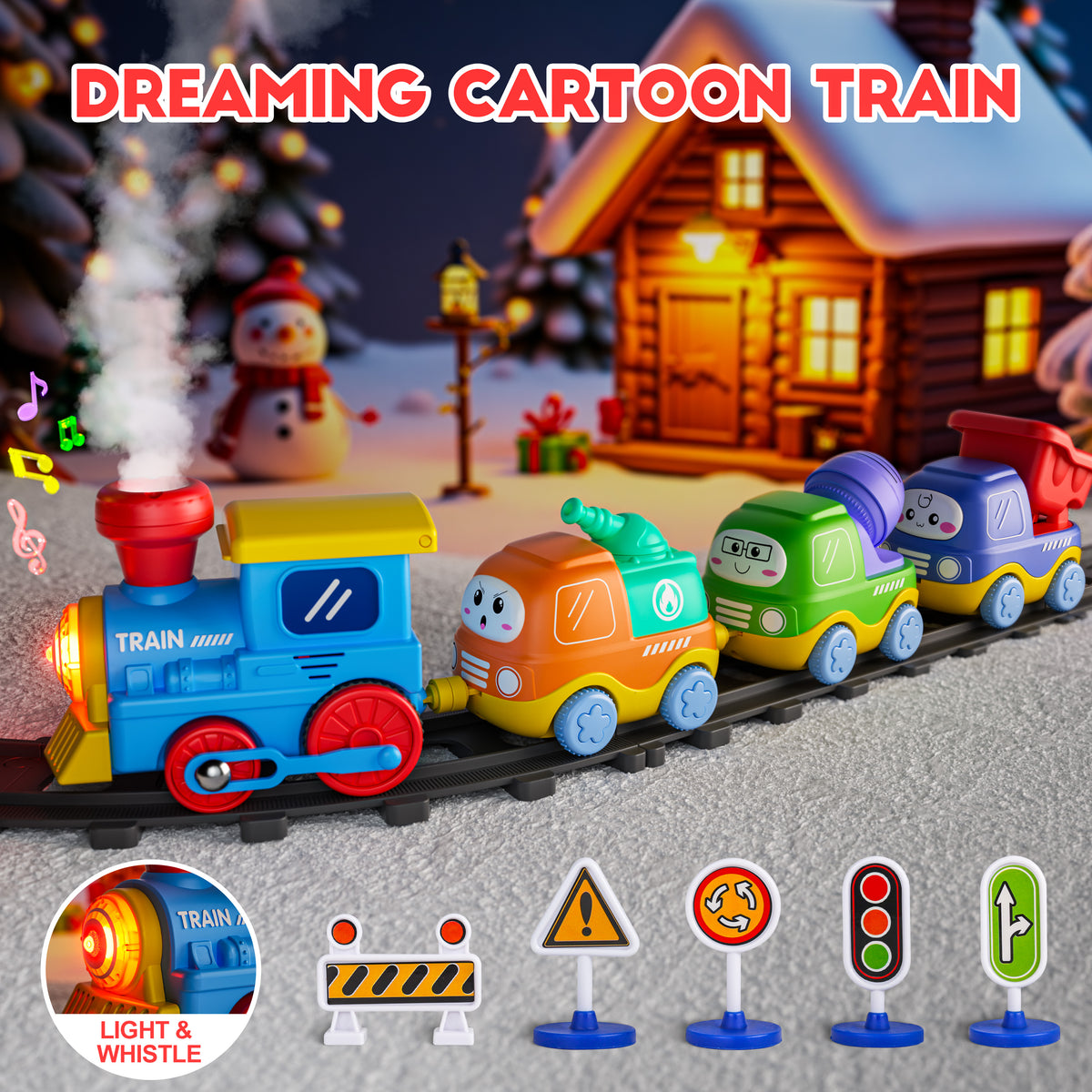 Funwee Magnetic Steam Train Toy Toddlers Set with Light & Music