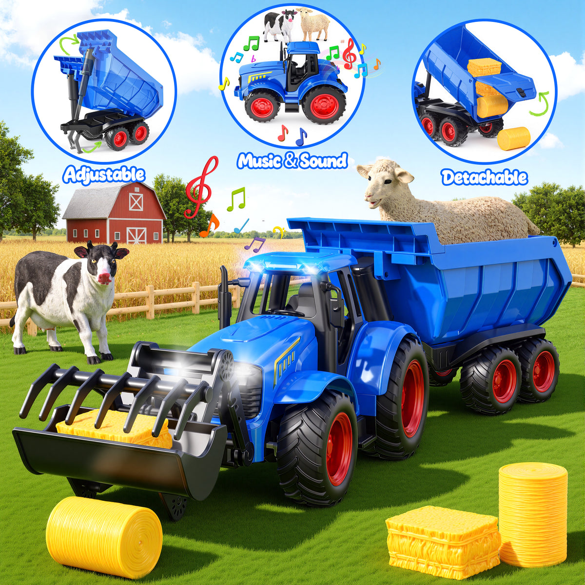 Funwee RC Farm Tractor Toy Set with Light & Sound