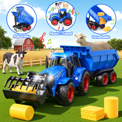 Funwee RC Farm Tractor Toy Set with Light & Sound