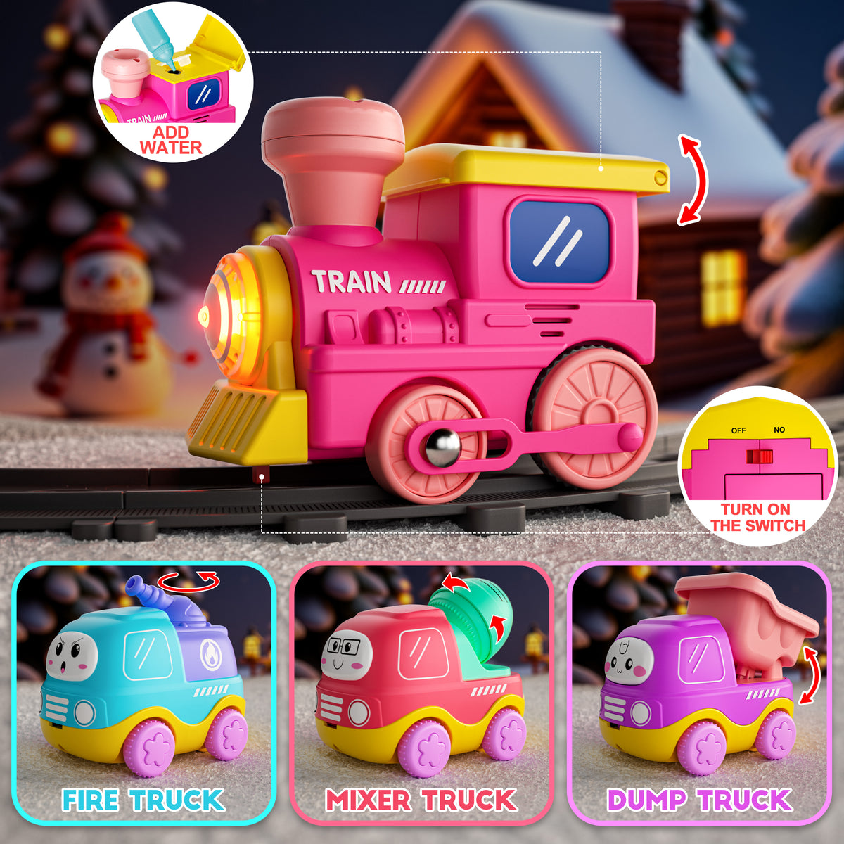 Funwee Magnetic Steam Train Toy Toddlers Set with Light & Music