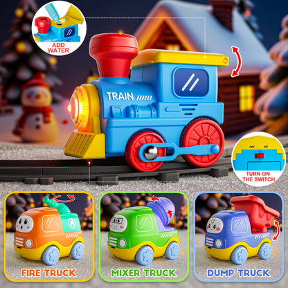 Funwee Magnetic Steam Train Toy Toddlers Set with Light & Music