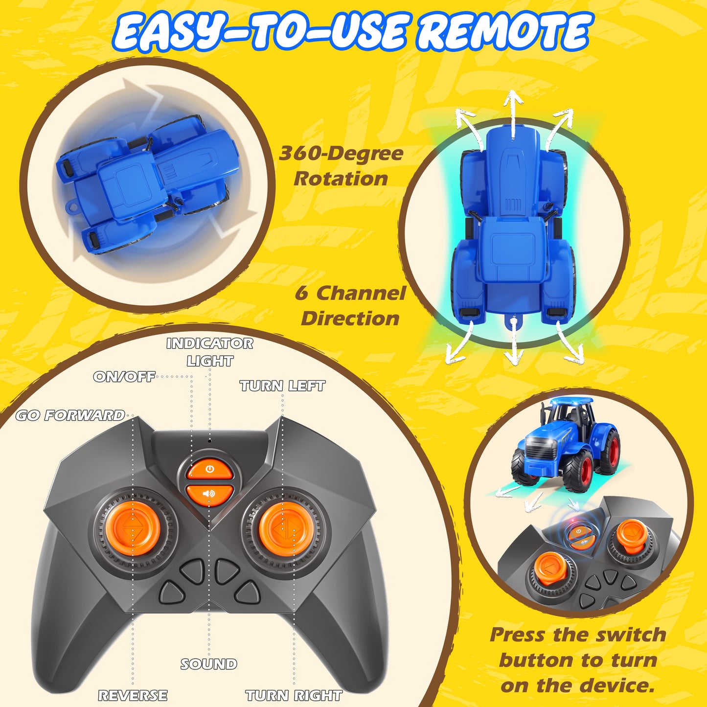 Funwee RC Farm Tractor Toy Set with Light & Sound