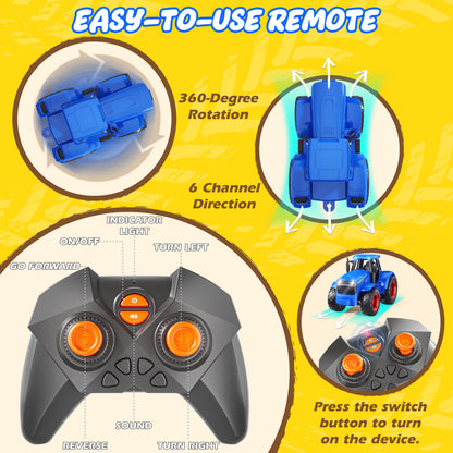 Funwee RC Farm Tractor Toy Set with Light & Sound
