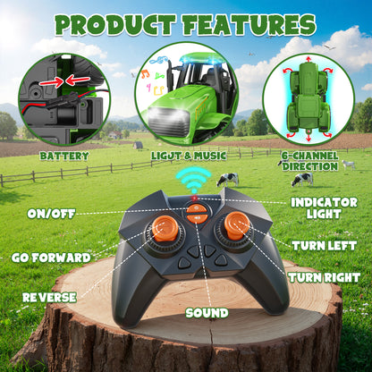 Funwee RC Farm Tractor Toy Playset with Loader, Trailer & Animals