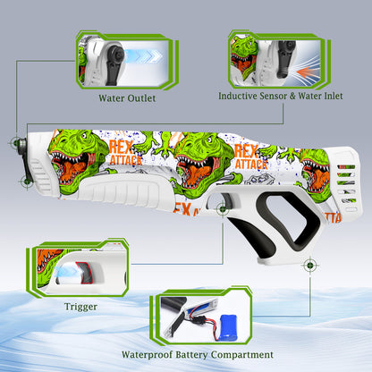 Funwee Electric Water Guns for Adults & Kids, Automatic Water Reload & Shooting Over 250 Blasts Water Blaster Squirt Guns Up to 28 FT Long Range, Beach Pool Backyard Outdoor Dinosaur Toys (White)