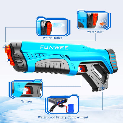 Funwee Electric Water Guns for Adults & Kids, Automatic Water Reload & Shooting Over 250 Blasts Water Blaster Squirt Guns Up to 28 FT Long Range, Summer Beach Pool Backyard Outdoor Toys (Sky Blue)