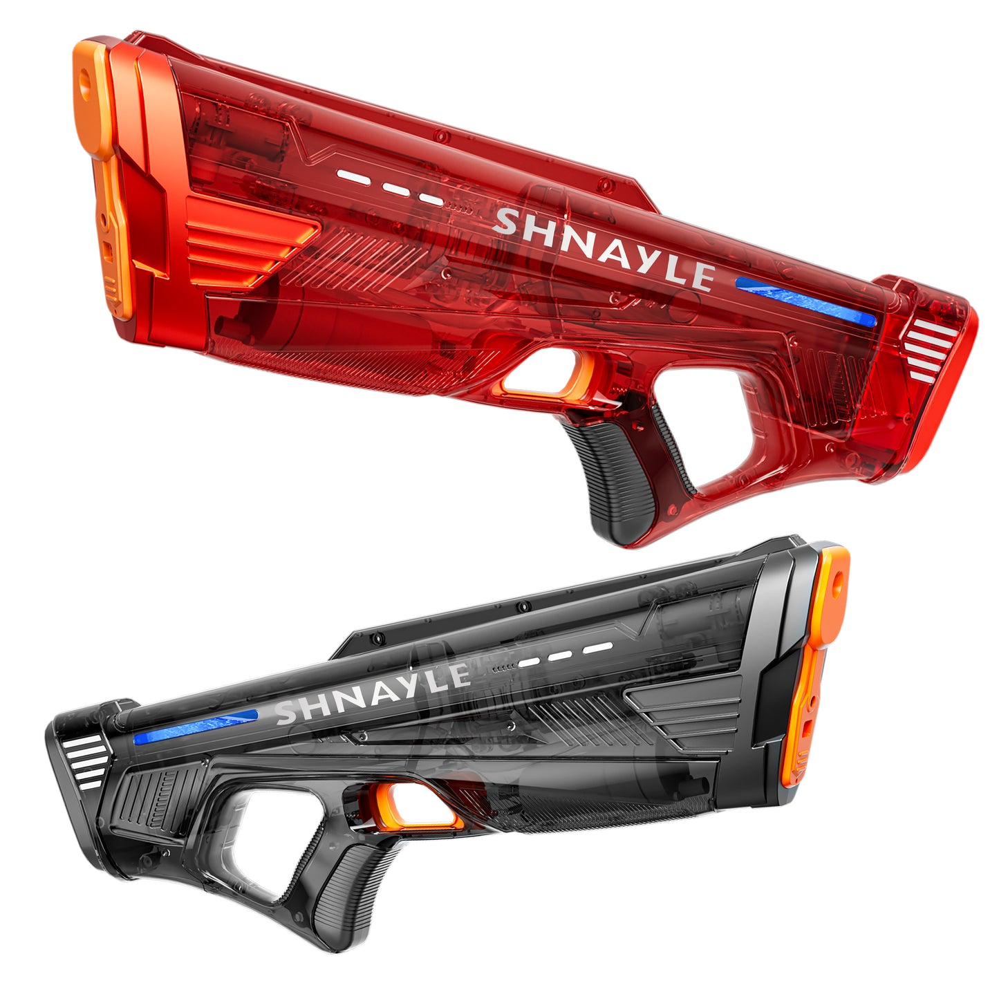 shnayle 2 Pack Electric Water Gun for Adults Kid, Powerful Automatic Squirt Gun, High Powered Shooting 100+ Times, Long Range Auto Water Blaster, Pool Outdoor Water Toy(Transparent Black+Blue)