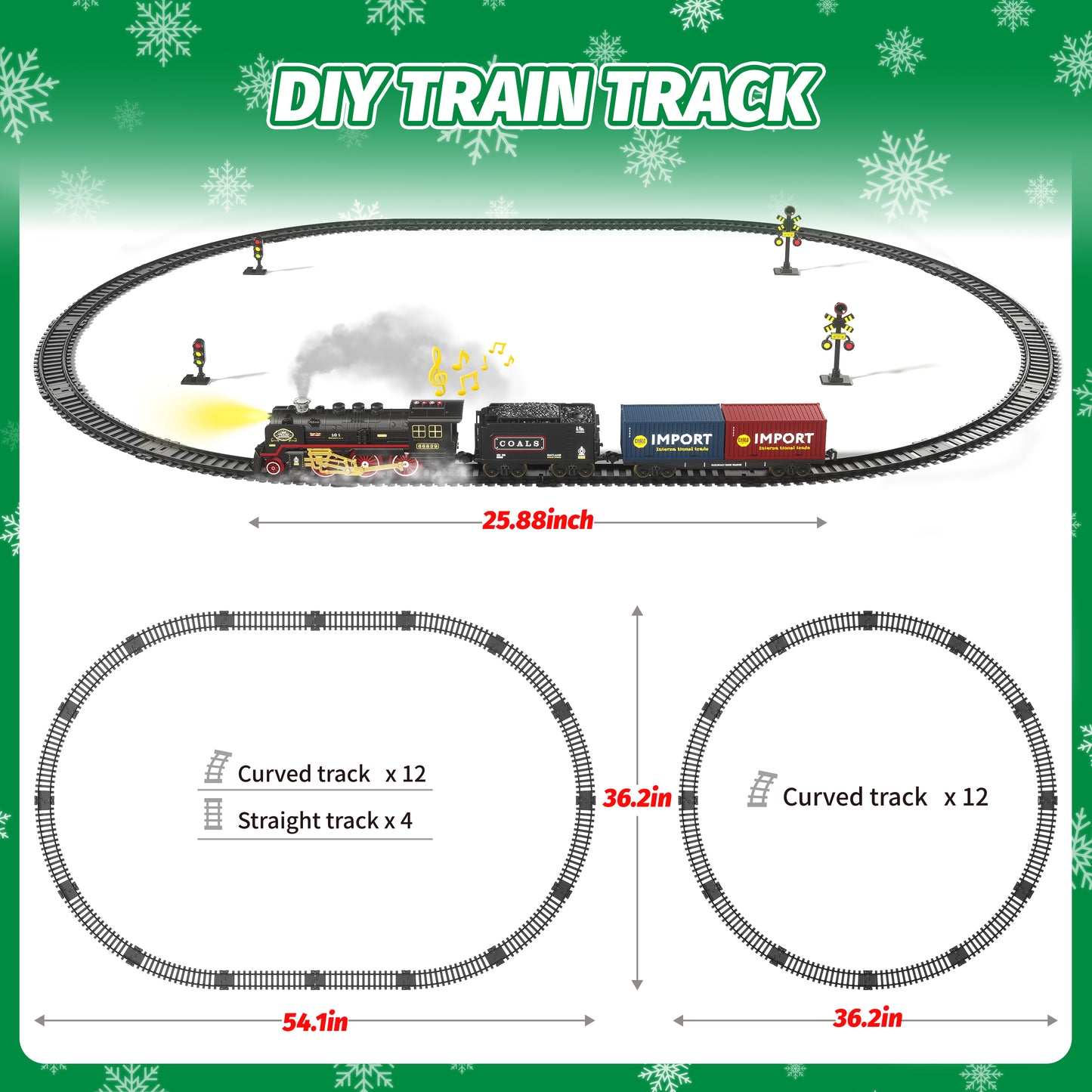 Funwee Train Set with Smokes,Lights and Sound for Under Christmas Tree