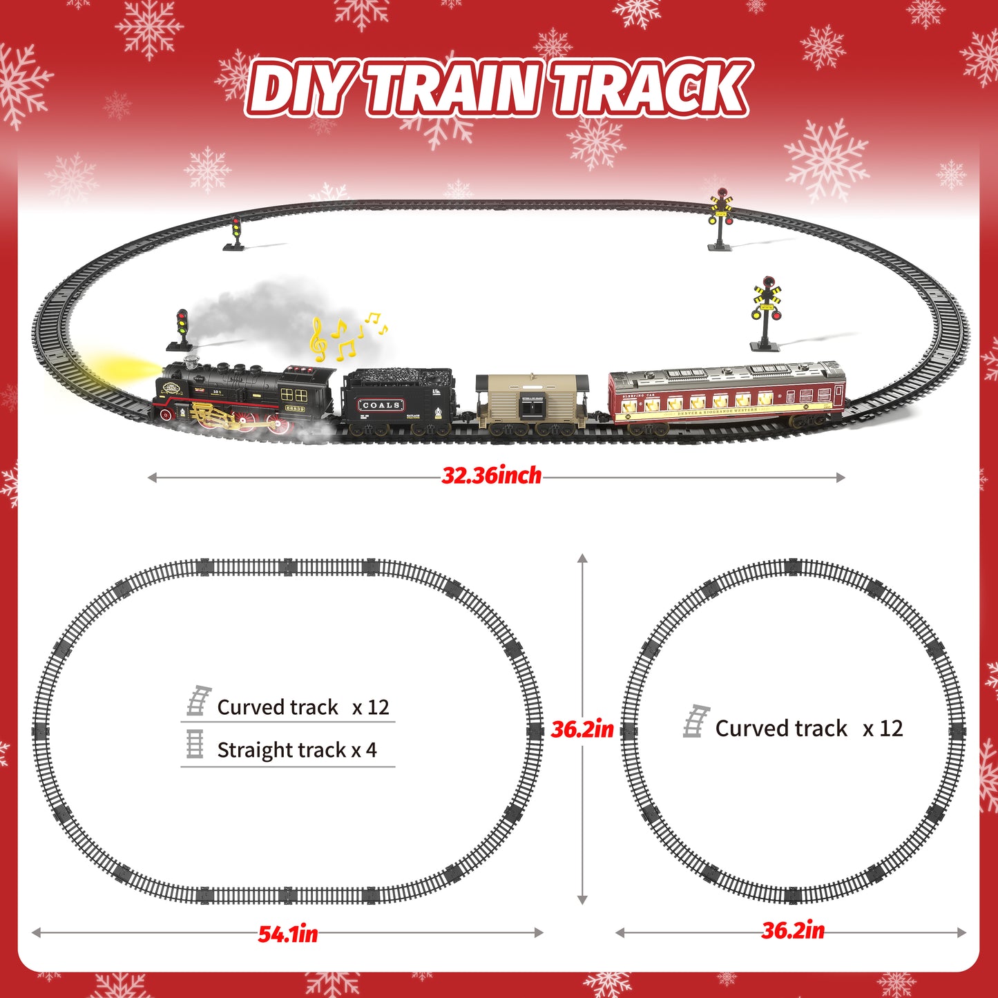 Funwee Electric Christmas Train Set with Smokes,Lights and Sound for Kids