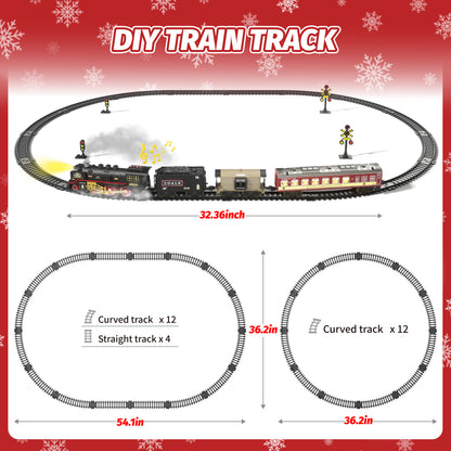 Funwee Electric Christmas Train Set with Smokes,Lights and Sound for Kids