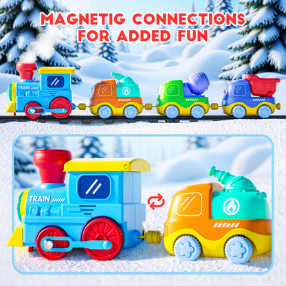 Funwee Magnetic Steam Train Toy Toddlers Set with Light & Music