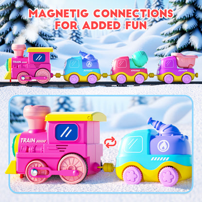Funwee Magnetic Steam Train Toy Toddlers Set with Light & Music