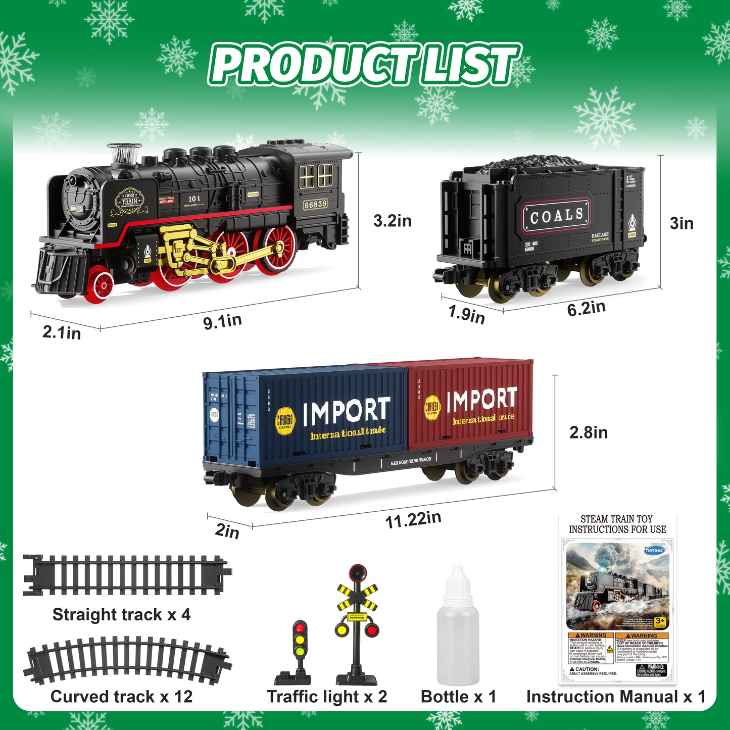 Funwee Train Set with Smokes,Lights and Sound for Under Christmas Tree