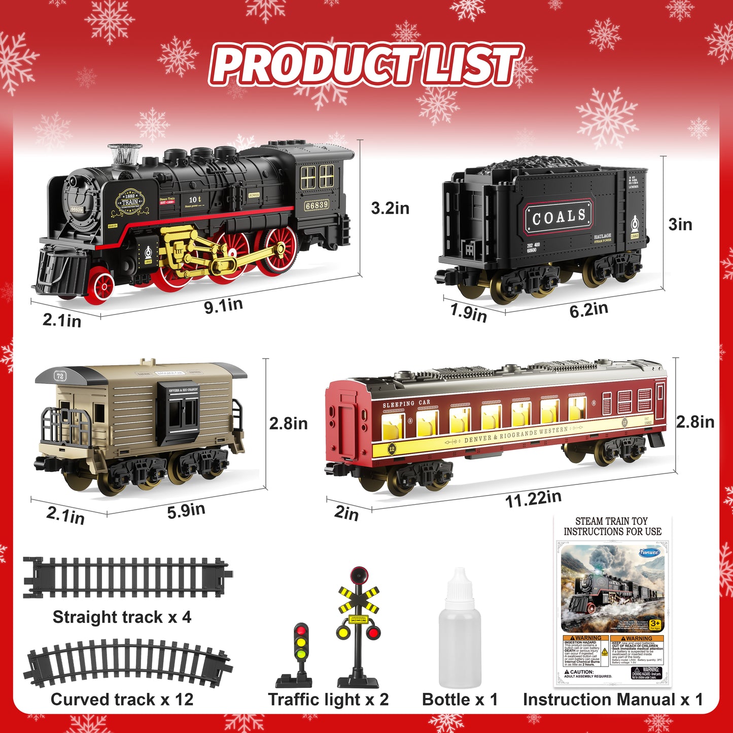 Funwee Electric Christmas Train Set with Smokes,Lights and Sound for Kids