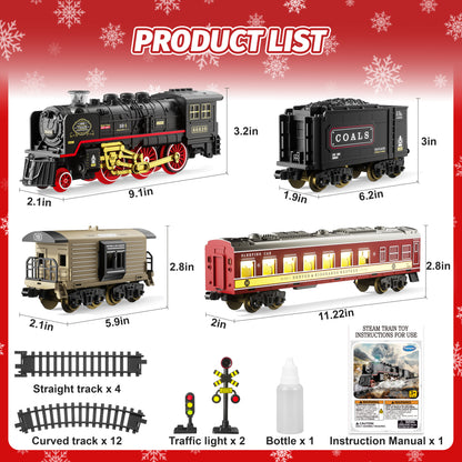 Funwee Electric Christmas Train Set with Smokes,Lights and Sound for Kids