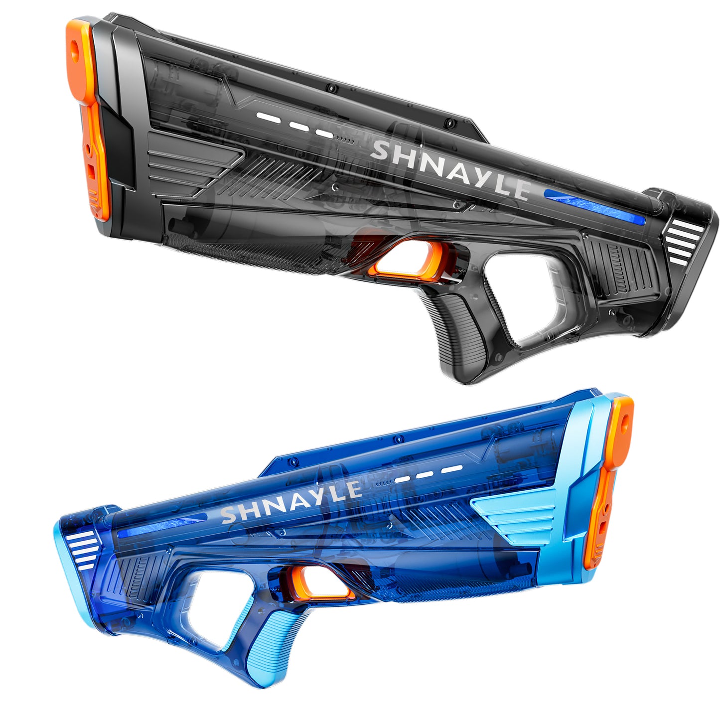 shnayle 2 Pack Electric Water Gun for Adults Kid, Powerful Automatic Squirt Gun, High Powered Shooting 100+ Times, Long Range Auto Water Blaster, Pool Outdoor Water Toy(Transparent Black+Blue)