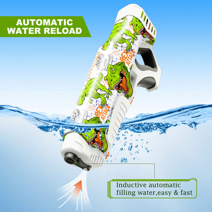 Funwee Electric Water Guns for Adults & Kids, Automatic Water Reload & Shooting Over 250 Blasts Water Blaster Squirt Guns Up to 28 FT Long Range, Beach Pool Backyard Outdoor Dinosaur Toys (White)
