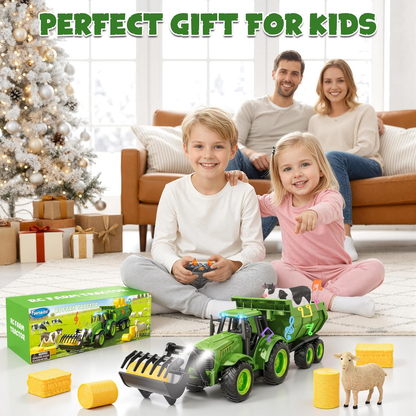 Funwee RC Farm Tractor Toy Playset with Loader, Trailer & Animals