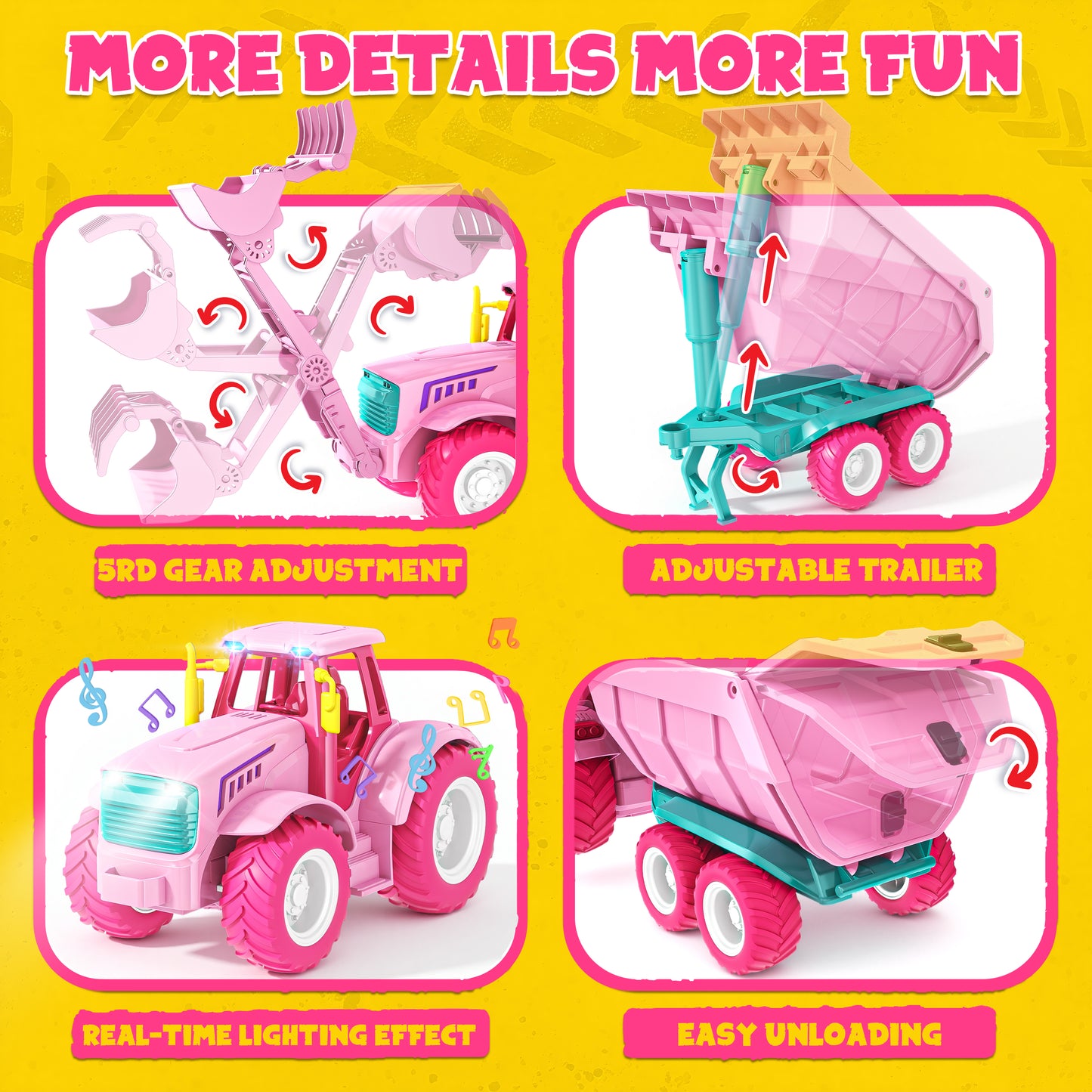 Funwee RC Farm Tractor Toy Playset with Loader, Trailer & Animals