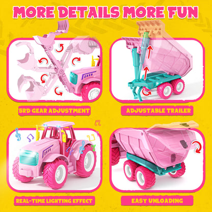 Funwee RC Farm Tractor Toy Playset with Loader, Trailer & Animals