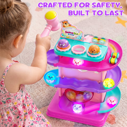 Funwee 2-in-1 Light Up Rolling Ball & Racing Car Ramp Toddler Toy