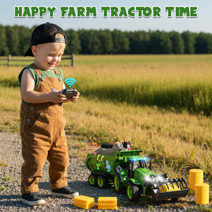Funwee RC Farm Tractor Toy Playset with Loader, Trailer & Animals