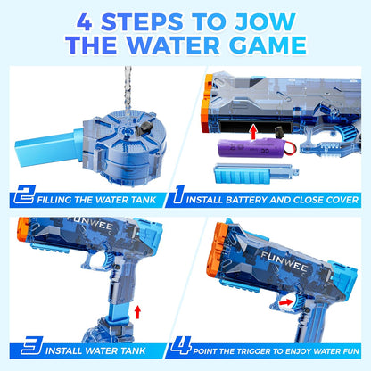 Funwee Electric Water Gun for Adult & Kid, Most Strongest Water Pistol Long Range 28-32 FT, Powerful High Powered Automatic Classic Squirt Gun Fully Auto Water Blaster, Swimming Pool Outdoor Toy Game