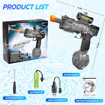 Funwee Electric Water Gun Toy for Kids & Adults, Light Up Automatic Squirt Gun, Most Strongest Water Blaster Long Range, Powerful High Powered Fully Auto Blaster, Swimming Pool Outdoor Toy