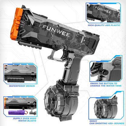 Funwee 2 Pack Electric Water Guns for Kids Adults, Long Range Powerful Water Squirt Gun, Strongest Full Automatic Water Gun Pistol High Capacity 400+ Water Blaster, Summer Outdoor Pool Watergun Toy