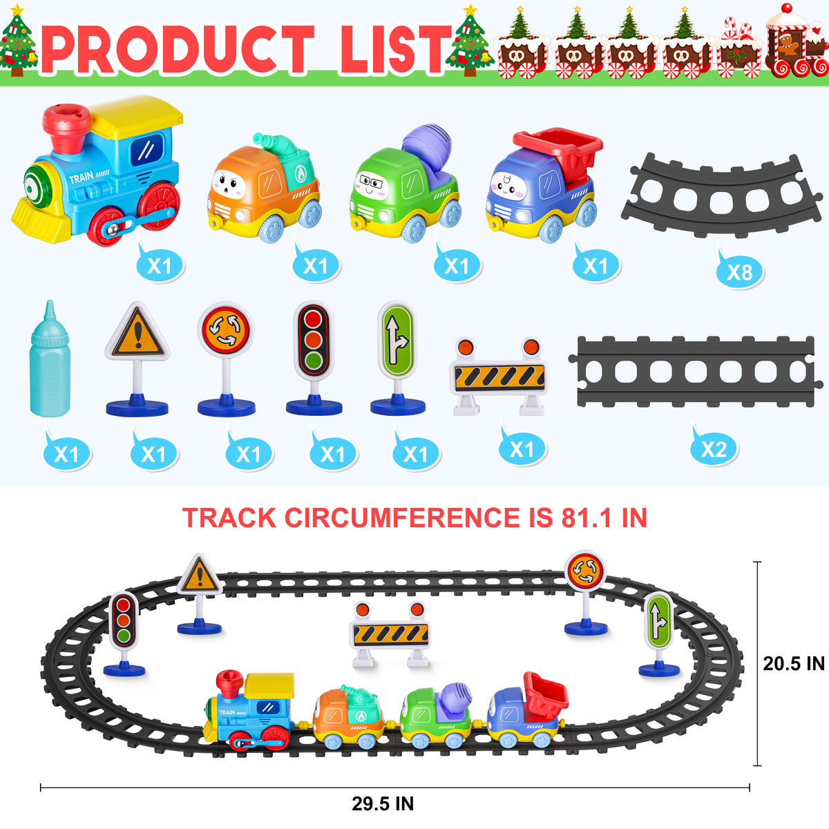 Funwee Magnetic Steam Train Toy Toddlers Set with Light & Music