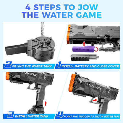 Funwee 2 Pack Electric Water Guns for Kids Adults, Long Range Powerful Water Squirt Gun, Strongest Full Automatic Water Gun Pistol High Capacity 400+ Water Blaster, Summer Outdoor Pool Watergun Toy