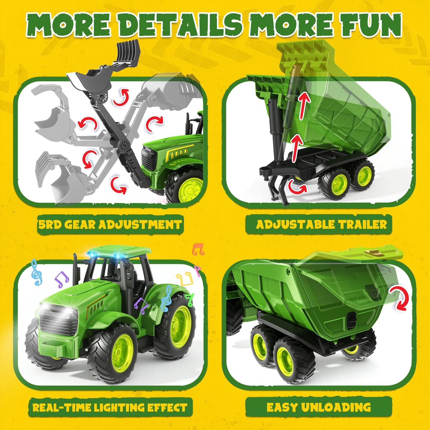 Funwee RC Farm Tractor Toy Playset with Loader, Trailer & Animals