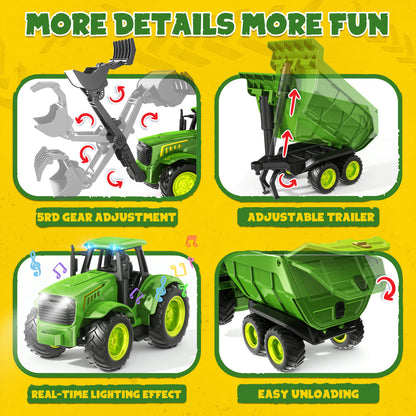 Funwee RC Farm Tractor Toy Playset with Loader, Trailer & Animals