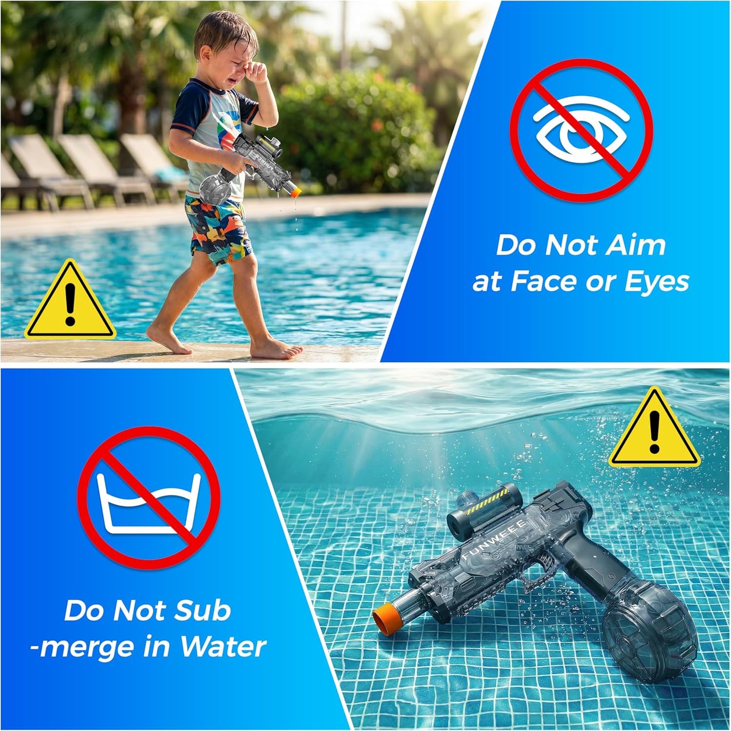 Funwee Electric Water Gun Toy for Kids & Adults, Light Up Automatic Squirt Gun, Most Strongest Water Blaster Long Range, Powerful High Powered Fully Auto Blaster, Swimming Pool Outdoor Toy